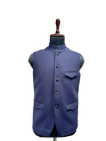 Load image into Gallery viewer, Blue Structured Nehru Waistcoat with Flap Pockets
