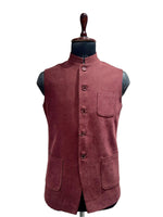 Load image into Gallery viewer, Wine Velvet-Finish Nehru Waistcoat with Patch Pockets