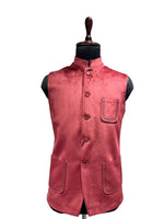 Load image into Gallery viewer, Mehroon Satin-Finish Nehru Waistcoat with Contrast Stitch Detailing