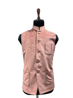 Load image into Gallery viewer, Peach Suede Nehru Waistcoat – Classic Elegance Redefined