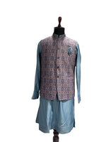 Load image into Gallery viewer, Blue Kurta Set with Ornate Printed Waistcoat Set
