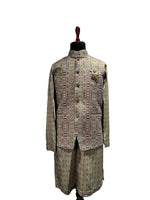 Load image into Gallery viewer, Mehandi Waistcoat Set with Multicolor Woven Waistcoat Set
