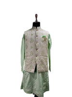 Load image into Gallery viewer, Parrot Green Waistcoat Set with Ivory Floral Embroidered Waistcoat Set