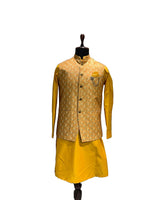 Load image into Gallery viewer, Gold Kurta with Printed Waistcoat Set