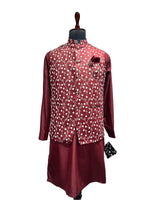 Load image into Gallery viewer, Mehroon Floral Embroidered Waistcoat Set