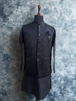 Load image into Gallery viewer, Black Embroidered Waistcoat Kurta Set