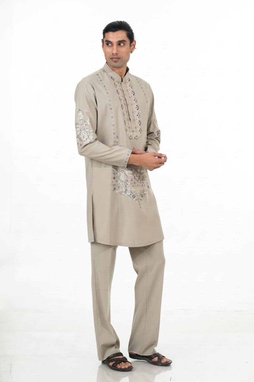 Stone Grey Ornate Embroidered Kurta Set
