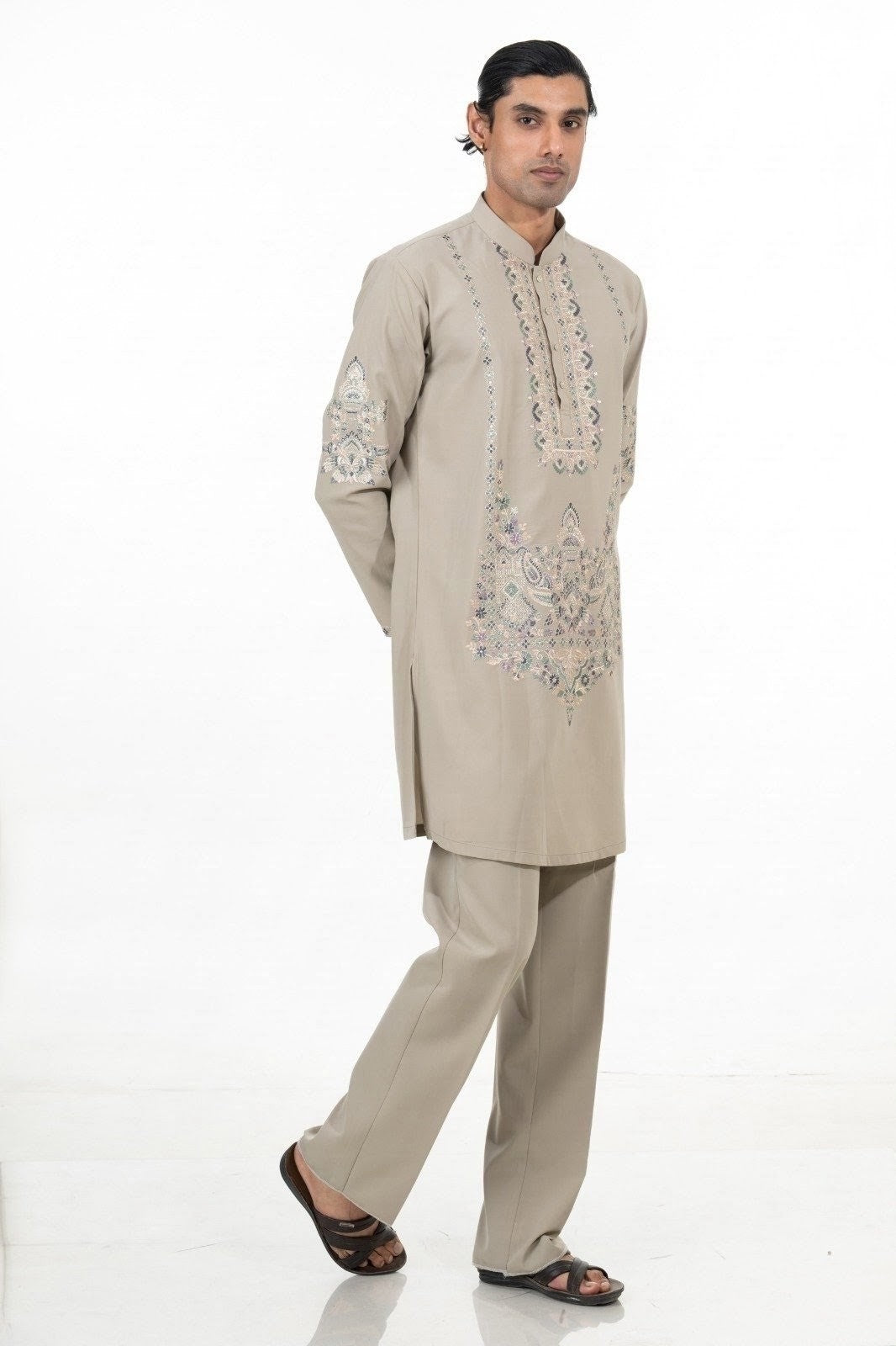 Stone Grey Ornate Embroidered Kurta Set