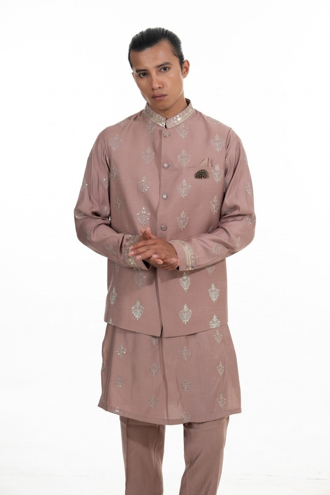 Blush Pink Embroidered Kurta Jacket Set