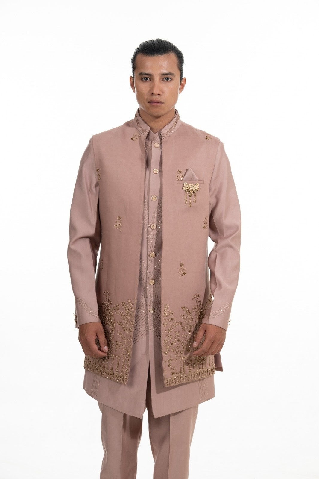 Peach Heritage Embroidered Indo Western Set