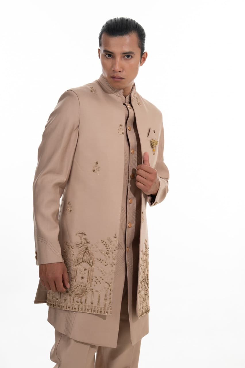 Fawn Embroidered Indo Western Set
