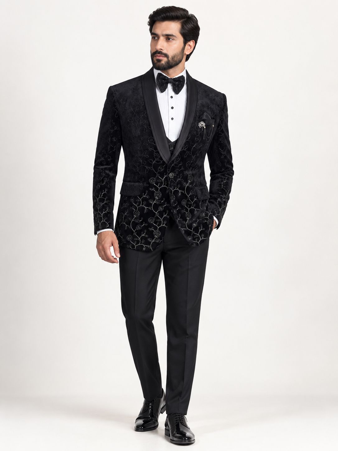 Black Embroidered Tuxedo Suit