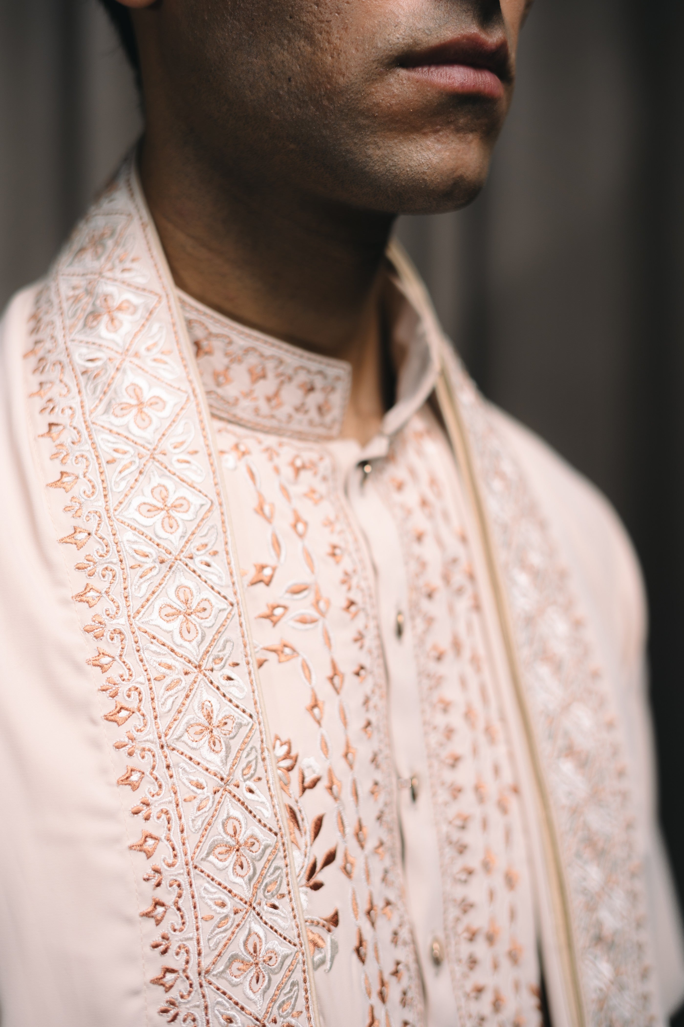 Fawn Embroidered Kurta Set With Stole