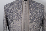 Load image into Gallery viewer, Steal Grey Silk Blend Hand Embroidered Outfit Set

