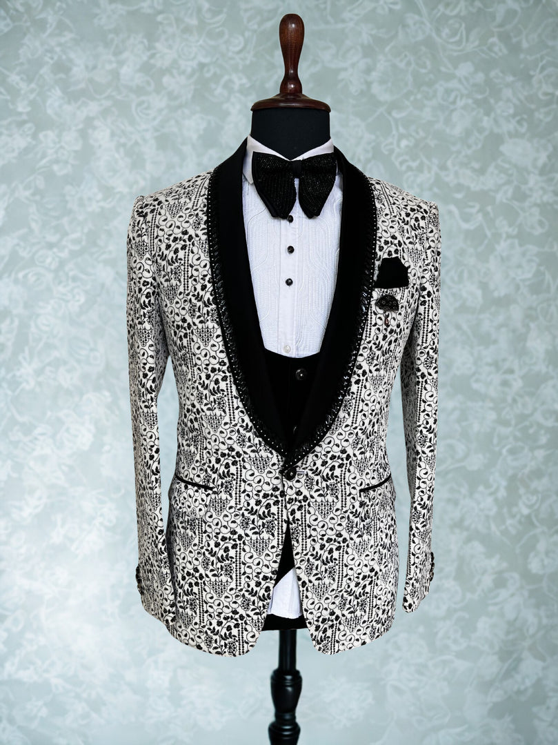 Cream & Black Floral Five Piece Suit