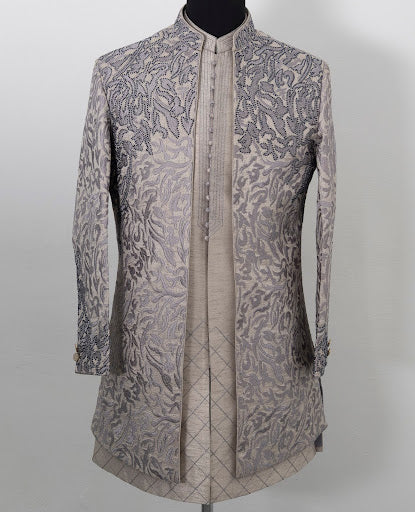 Cream Silk Blend Hand Embroidered Outfit Set