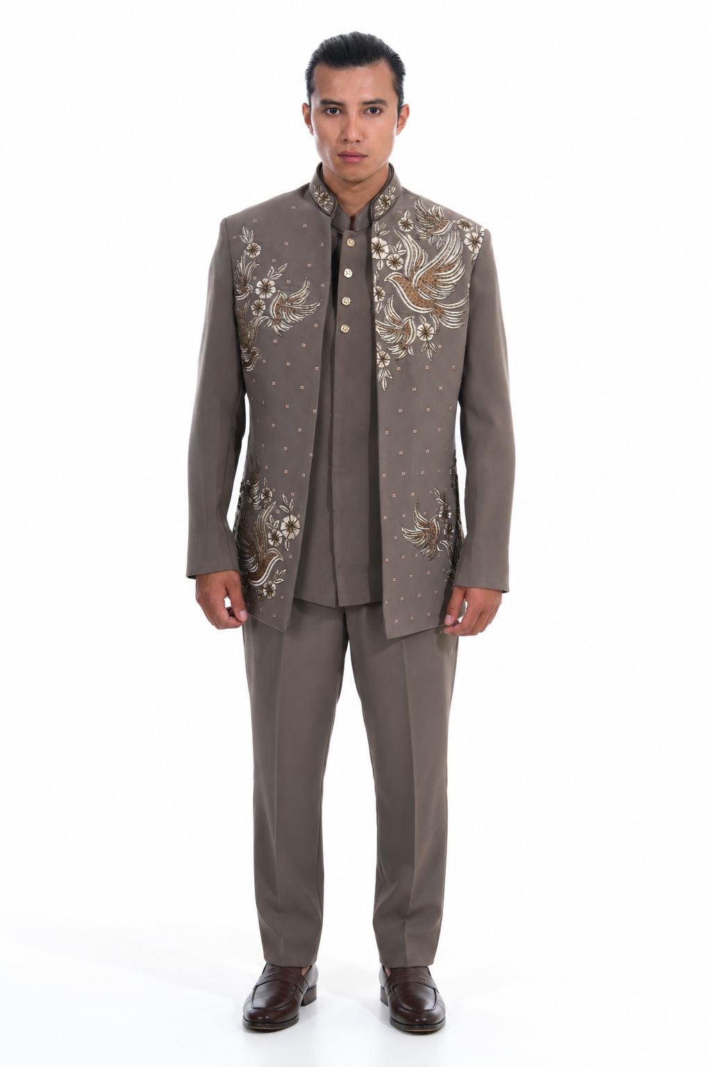 Brown Embroidered Indo Western Set