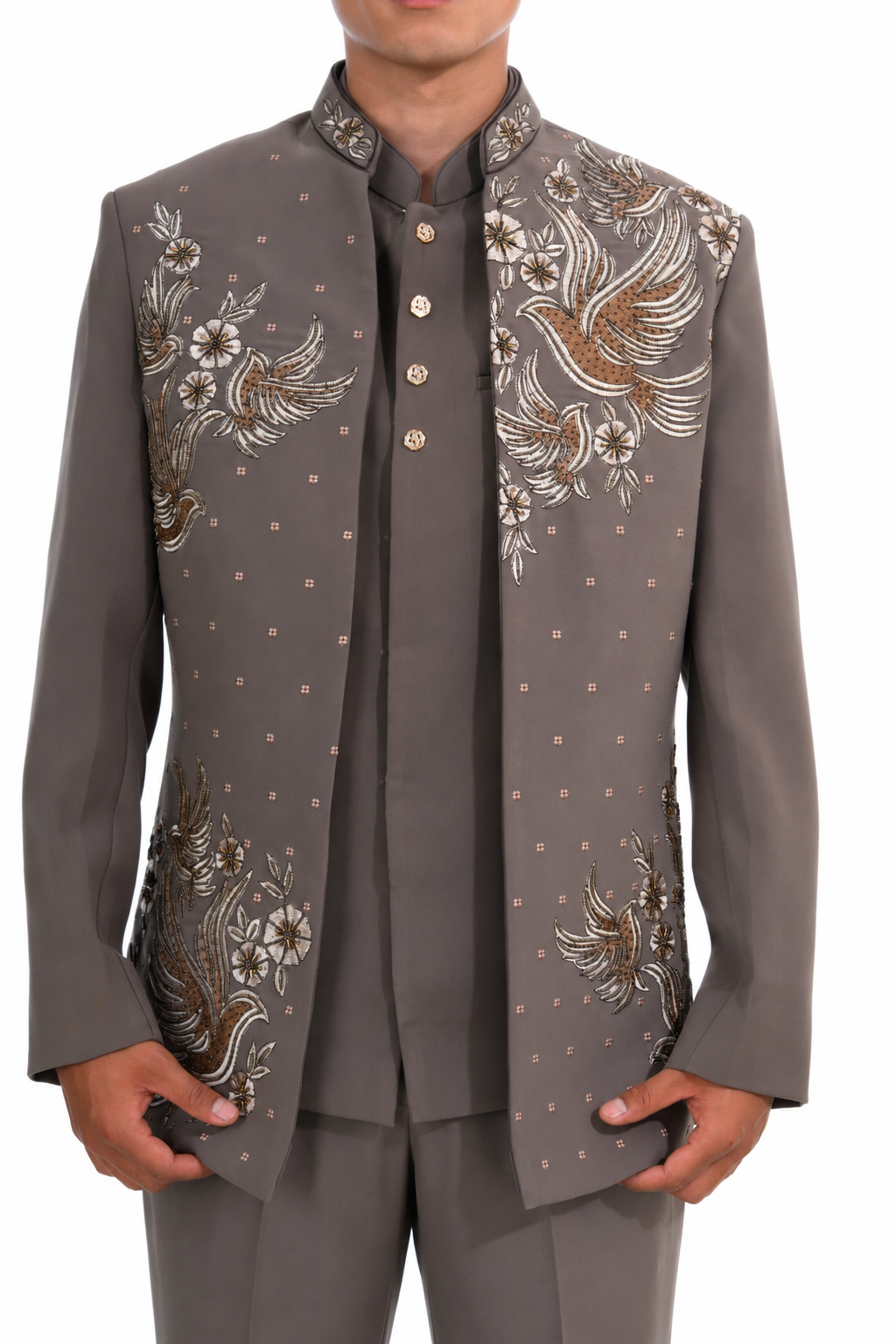 Brown Embroidered Indo Western Set