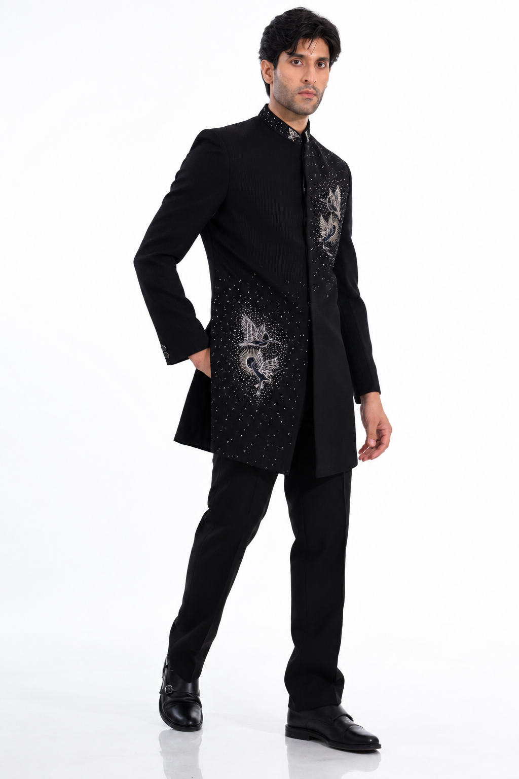 Midnight Black Embellished Indo Western Set