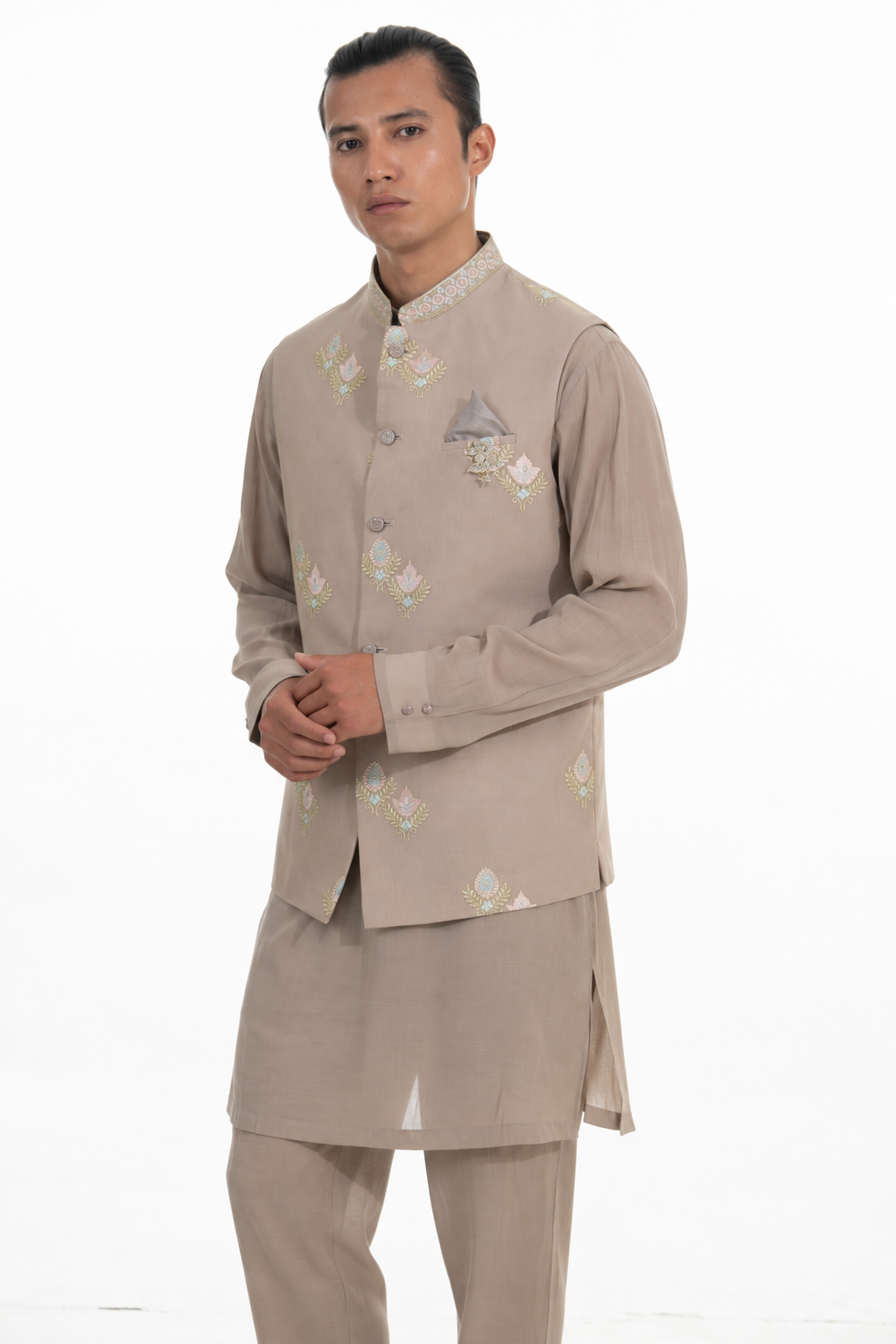 Mouse Embroidered Kurta Jacket Set