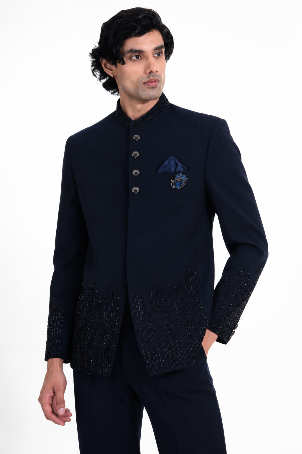 Blue Embellished Bandhgala Set