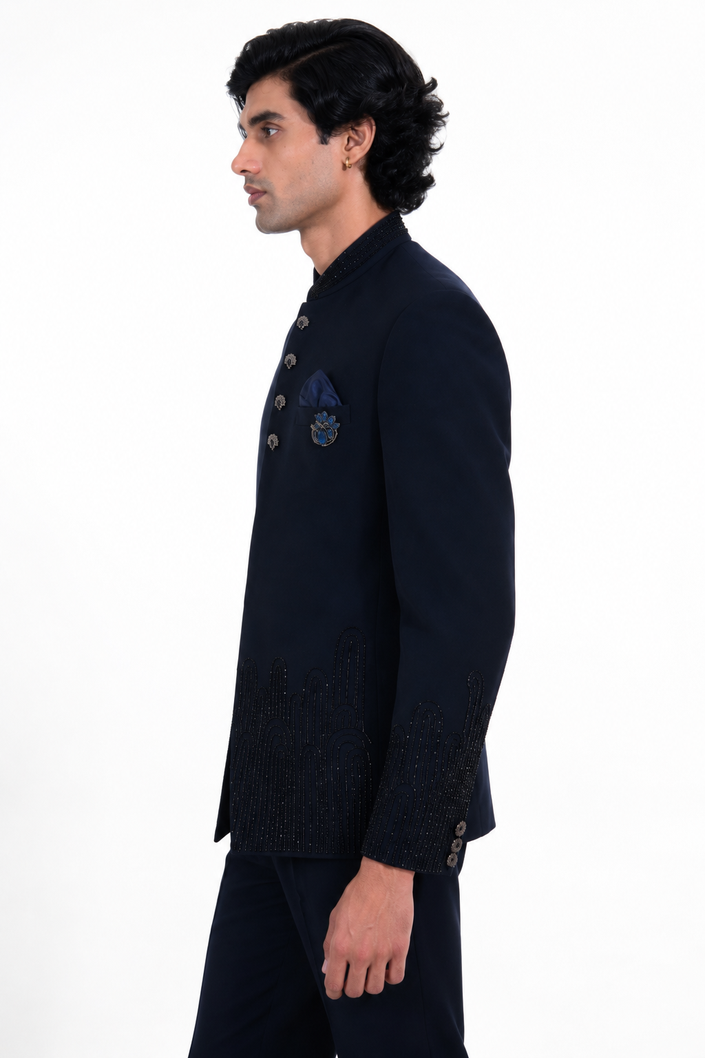 Blue Embellished Bandhgala Set