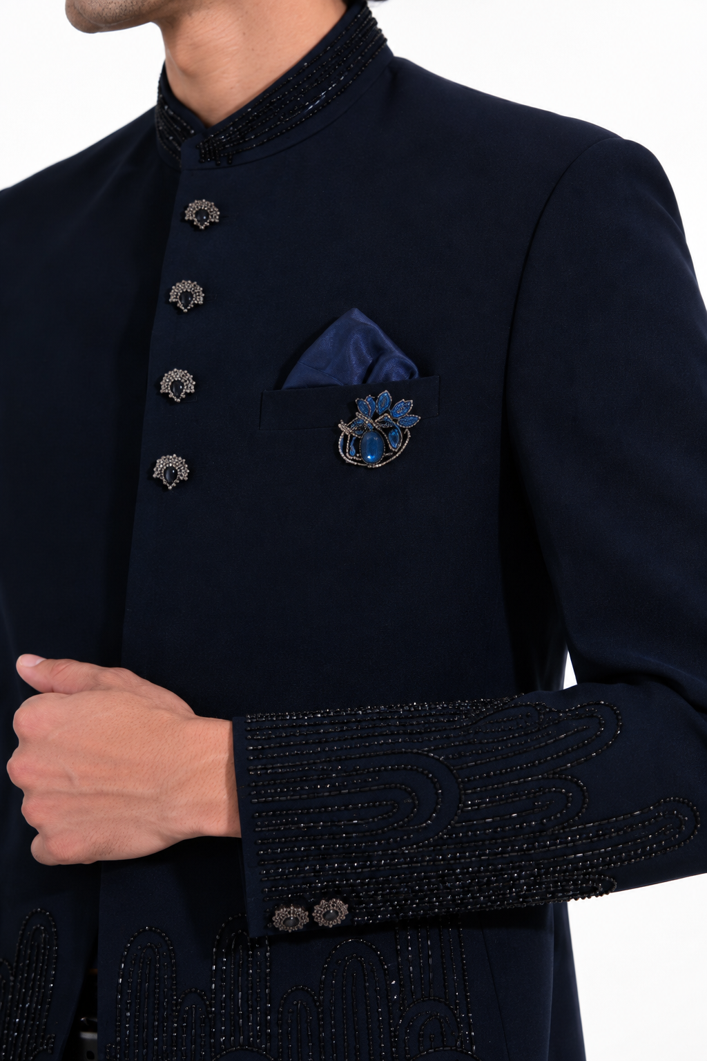 Blue Embellished Bandhgala Set