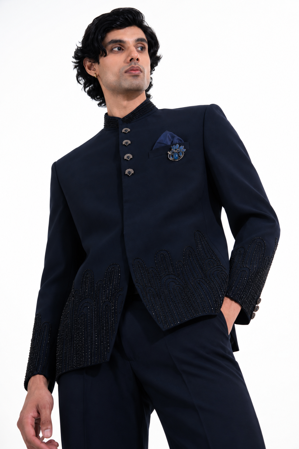 Blue Embellished Bandhgala Set