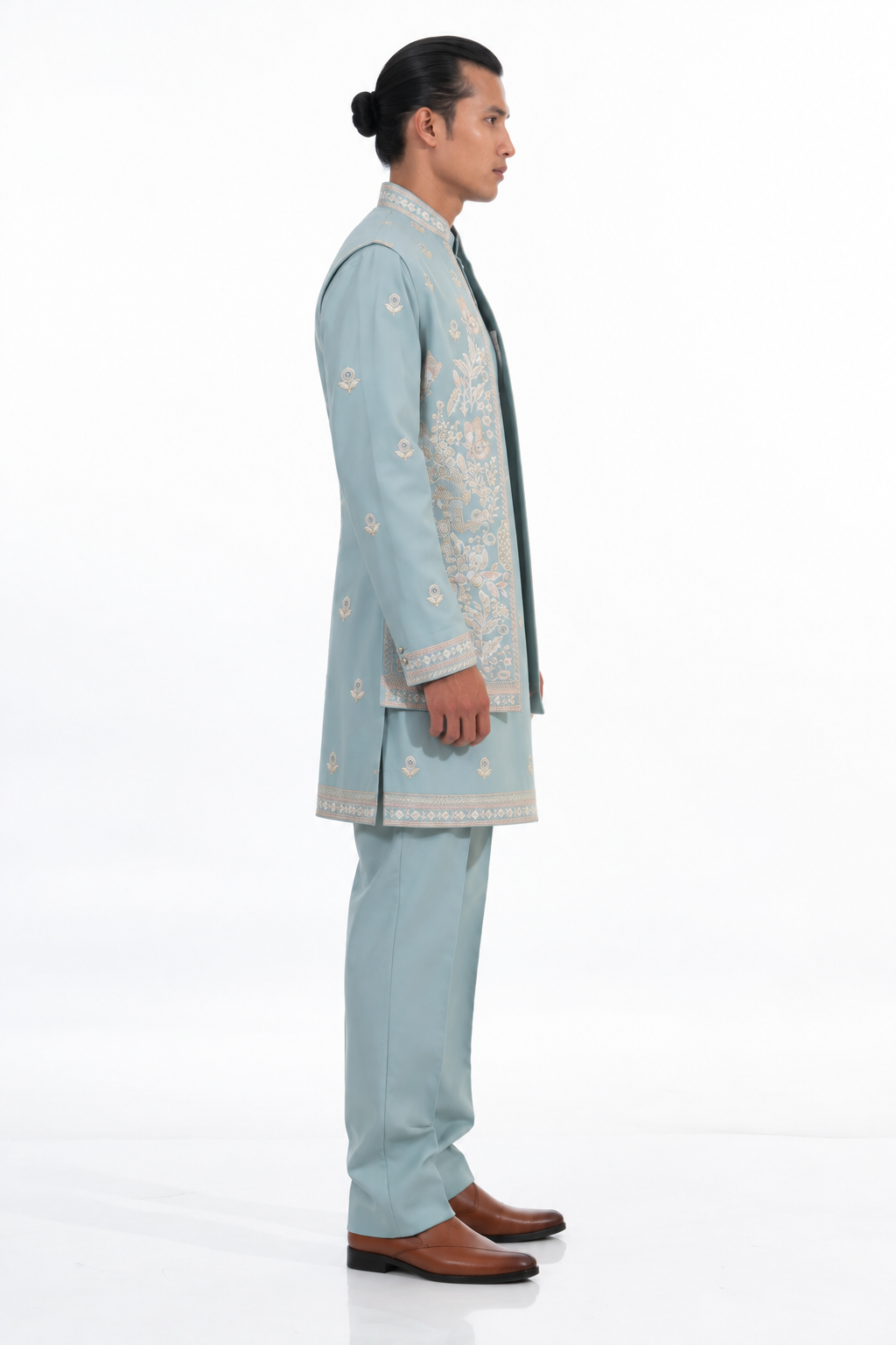 Powder Blue Floral Embroidered Indo Western Set