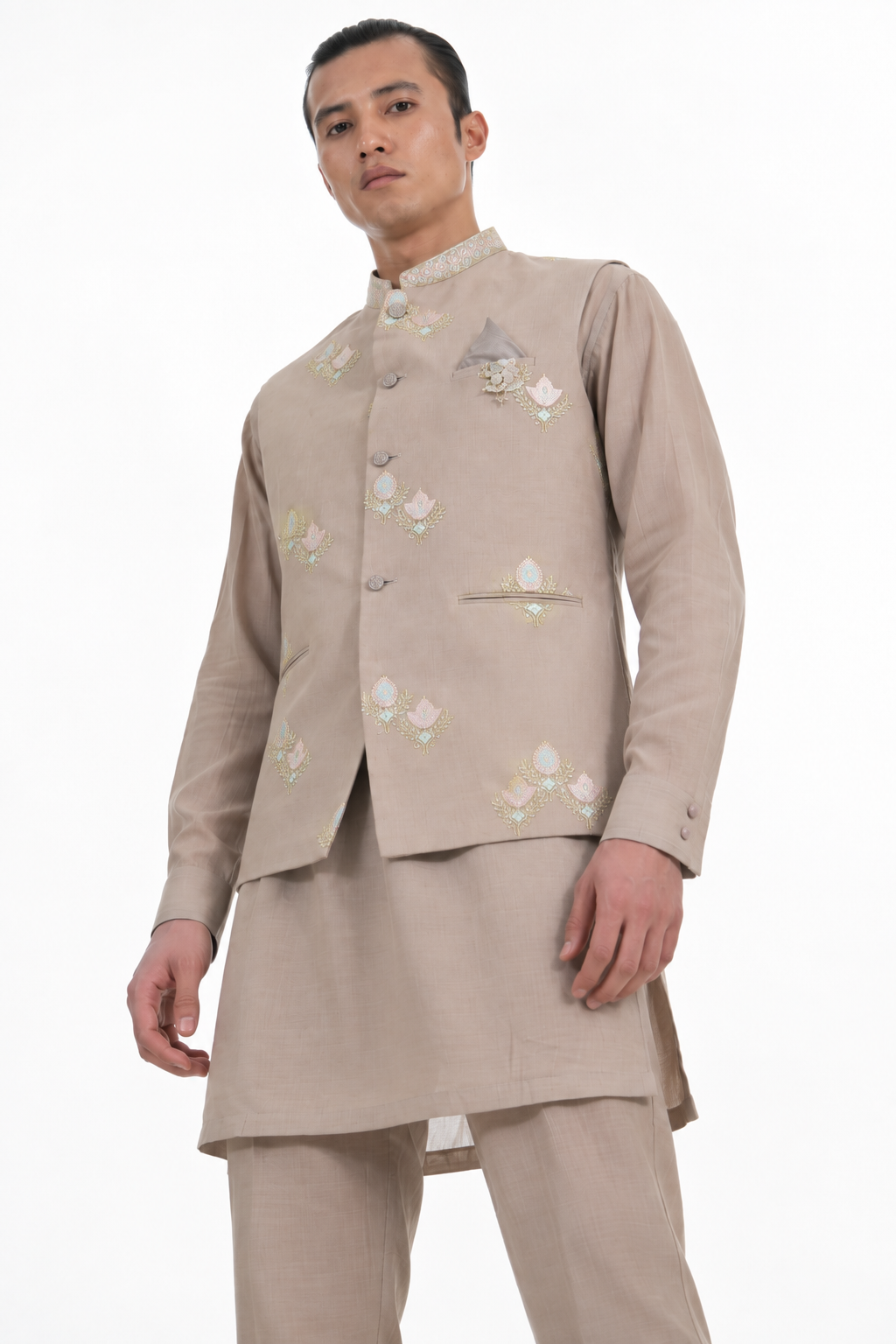 Mouse Embroidered Kurta Jacket Set
