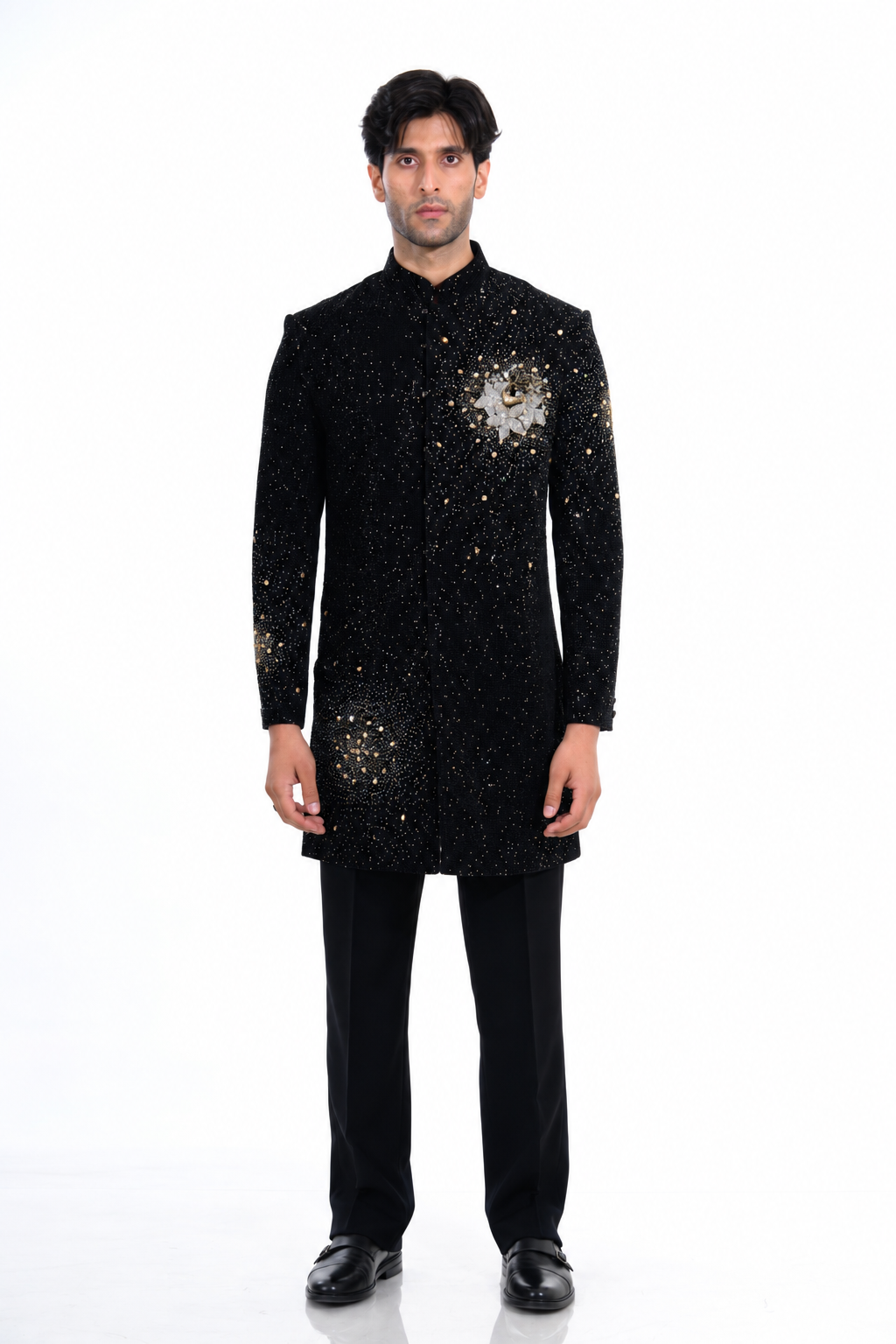 Midnight Black Celestial Crystal Indo Western Set