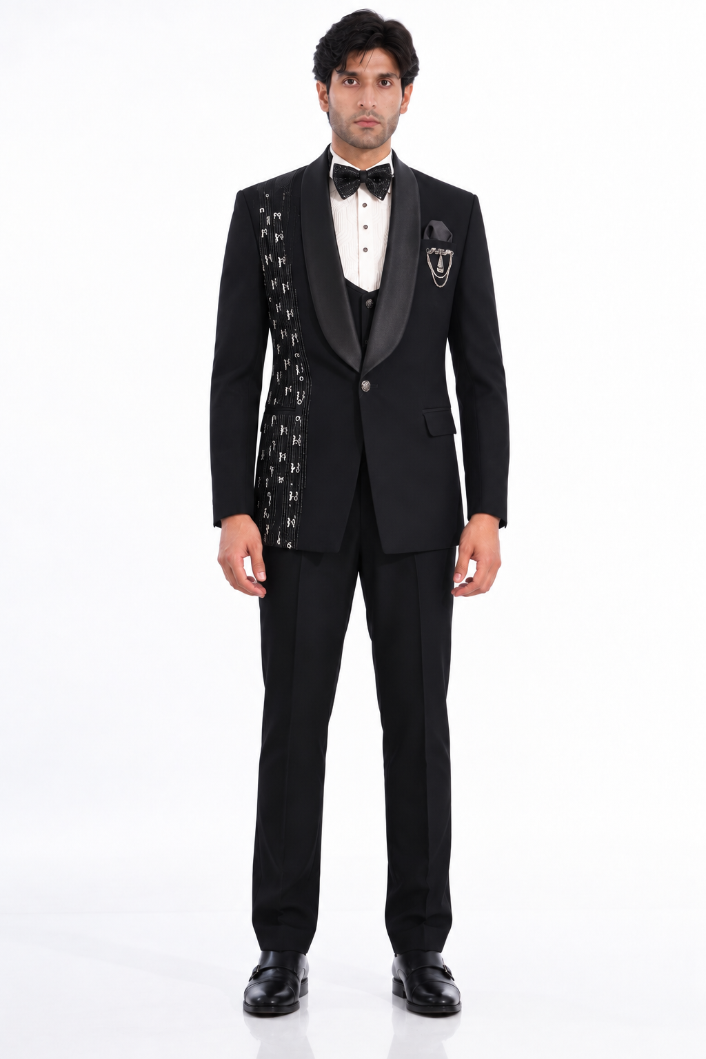 Black Embellished Shawl-Lapel Tuxedo