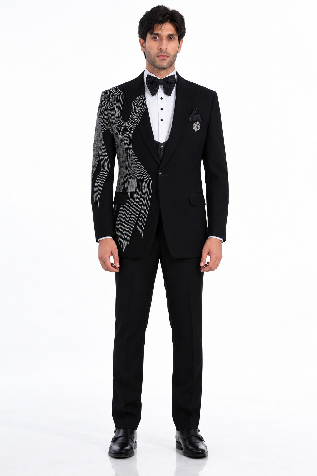 Black Embellished Tuxedo Suit