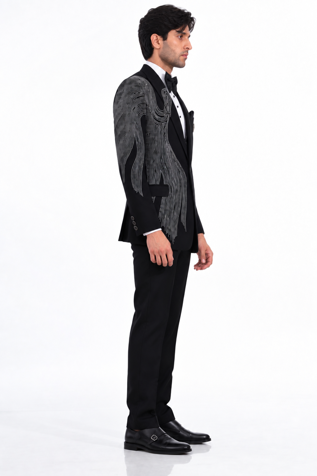 Black Embellished Tuxedo Suit