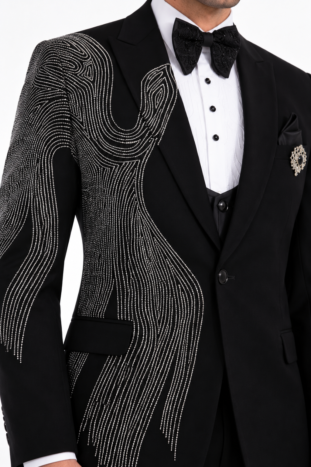 Black Embellished Tuxedo Suit