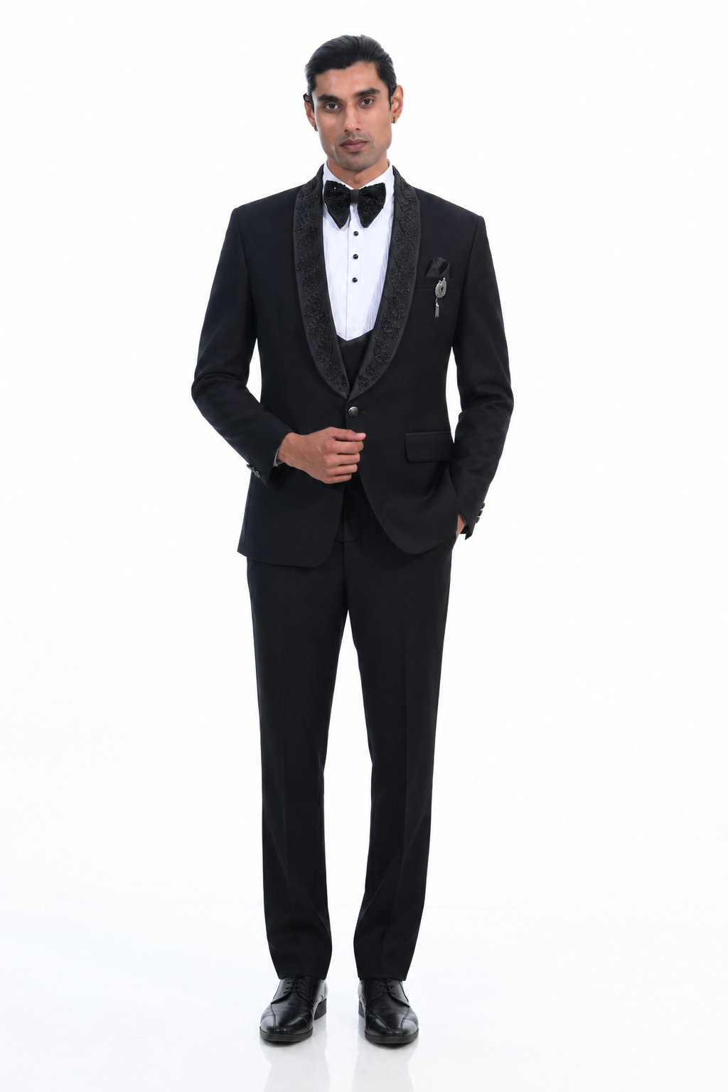 Black Embroidered Tuxedo Suit