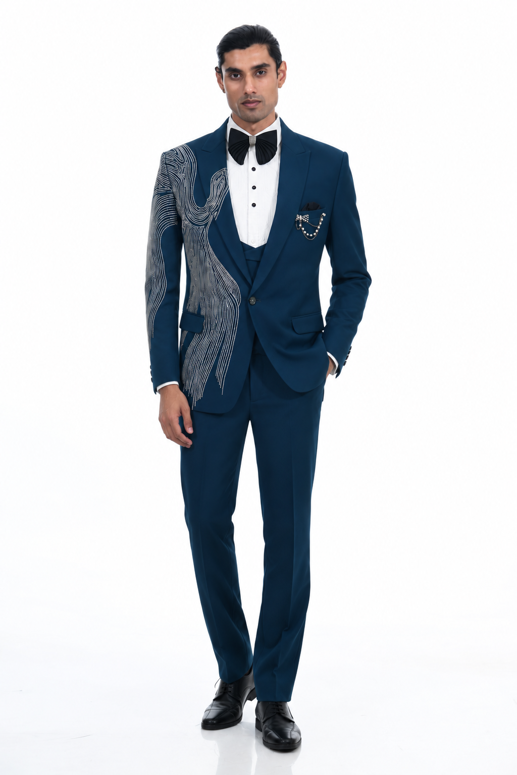 Aqua Embellished Tuxedo Suit