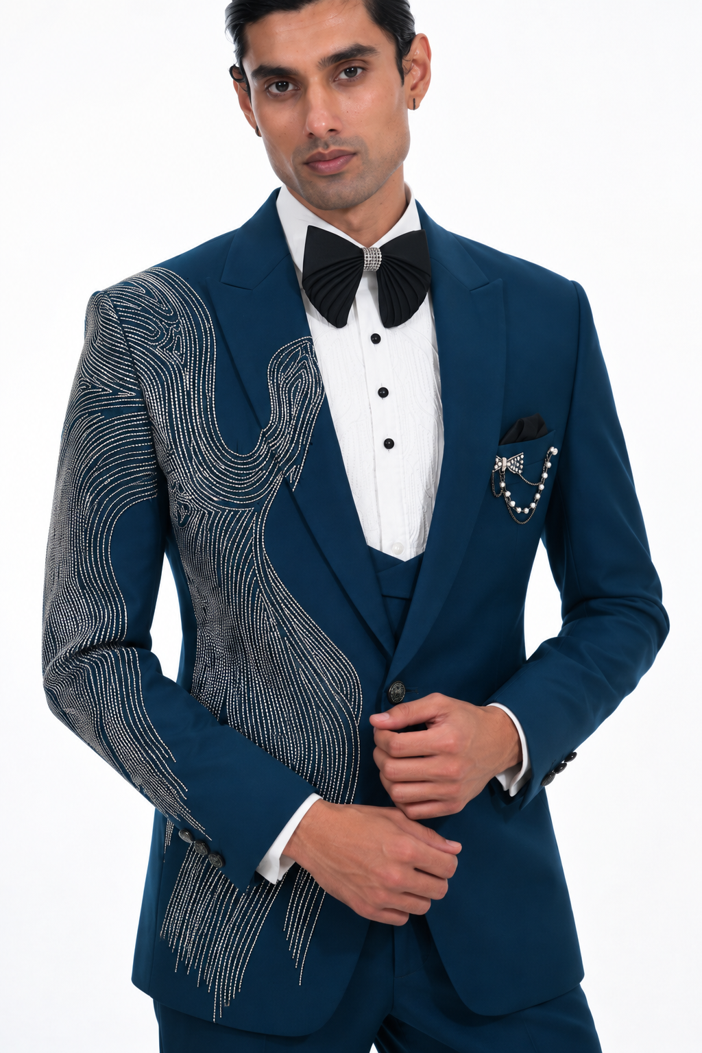 Aqua Embellished Tuxedo Suit