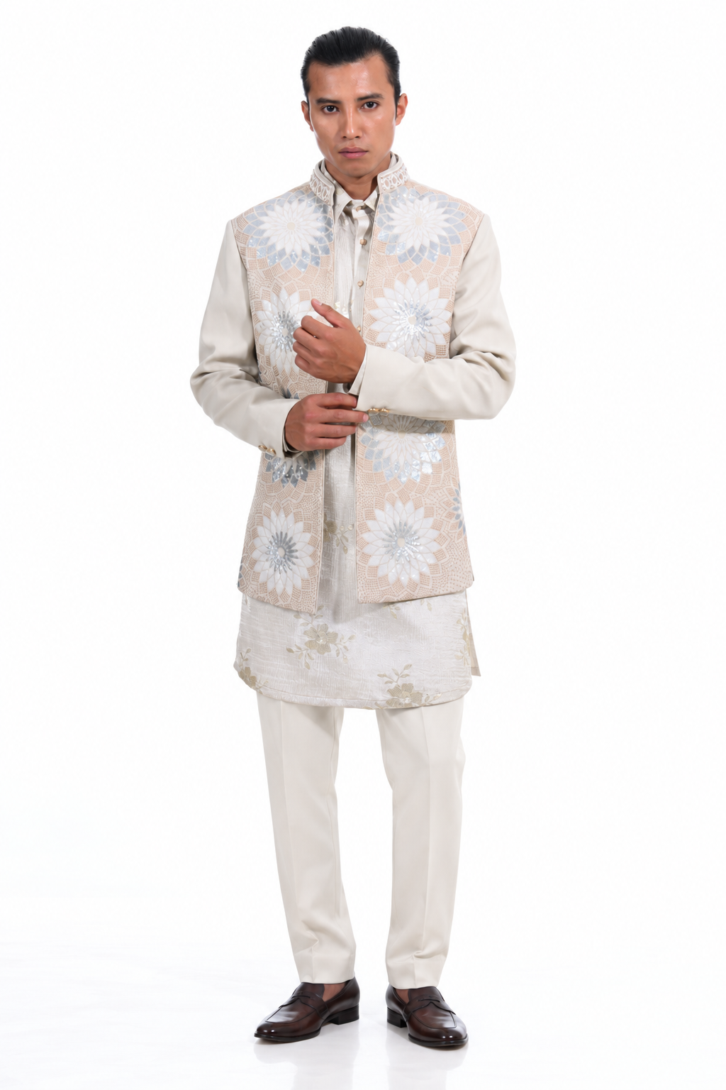 Cream Floral Mosaic Indo Western Set