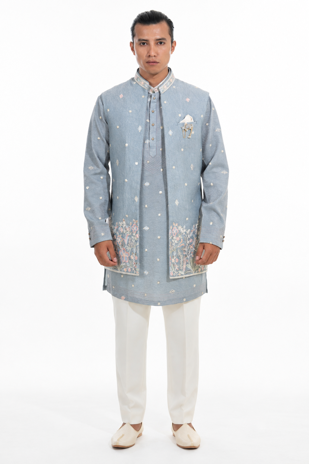 Grey Floral Embroidered Indo Western Set