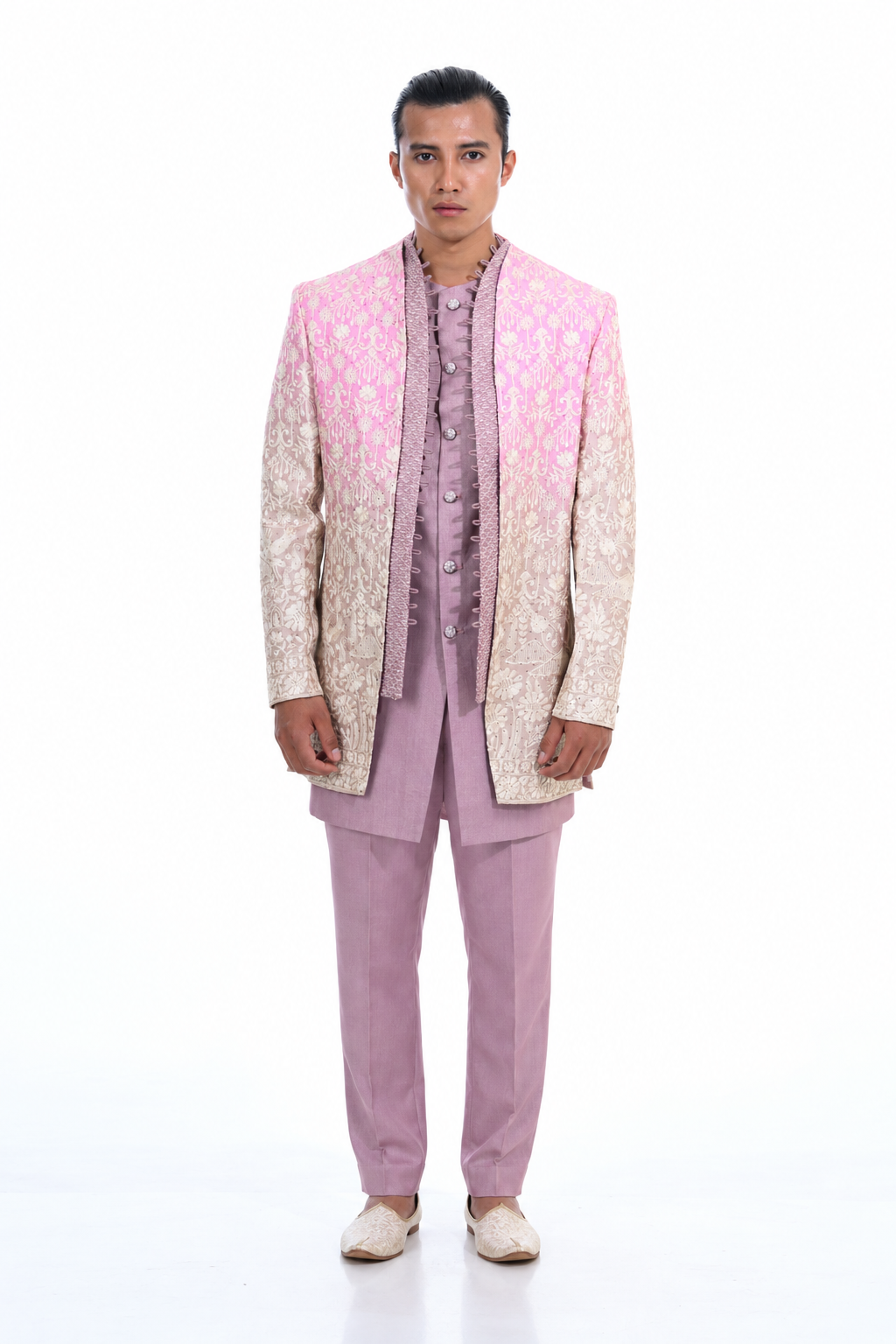 Pink Chikankari Indo Western Kurta Set