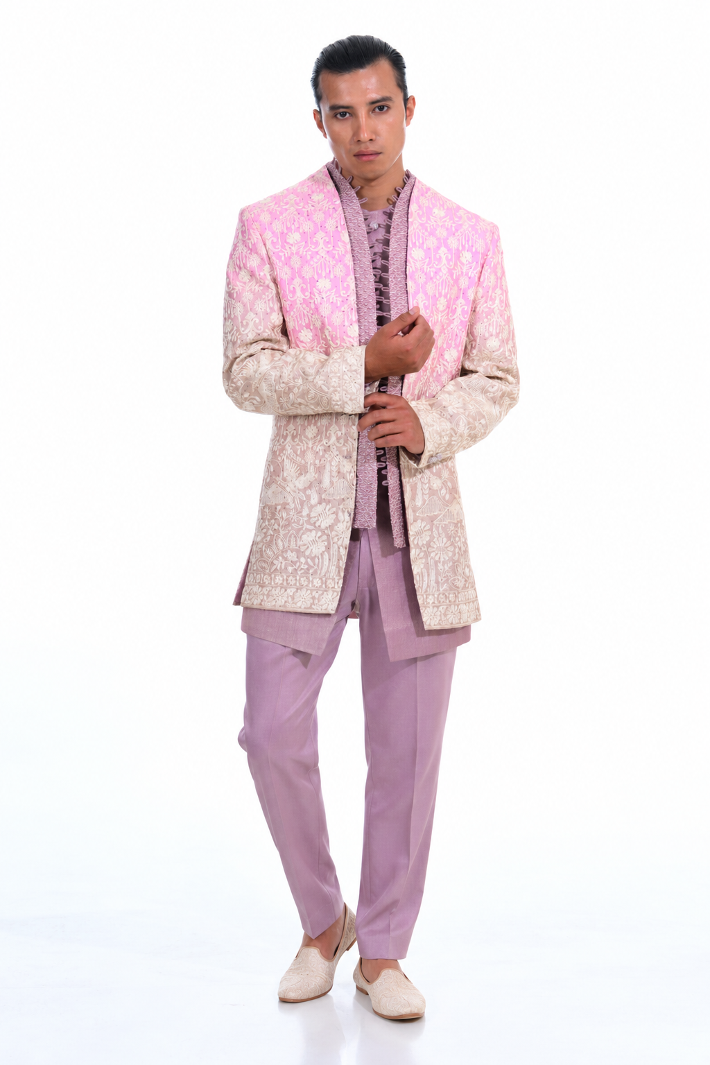 Pink Chikankari Indo Western Kurta Set