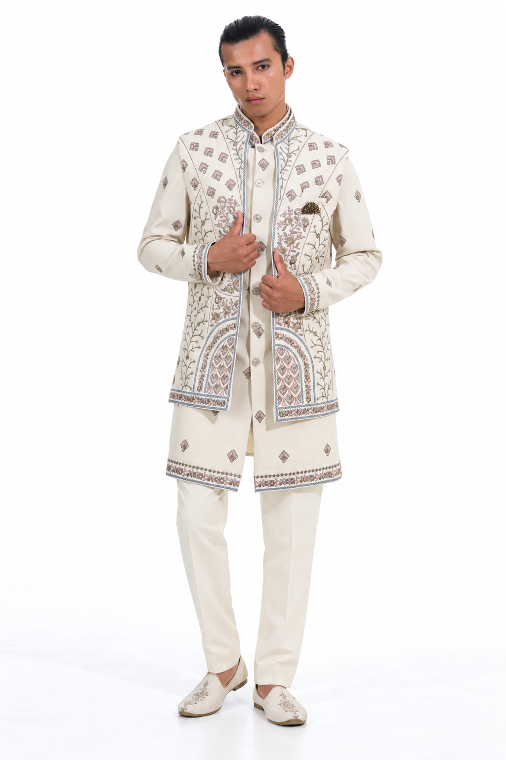 Cream Heritage Embroidered Indo Western Set