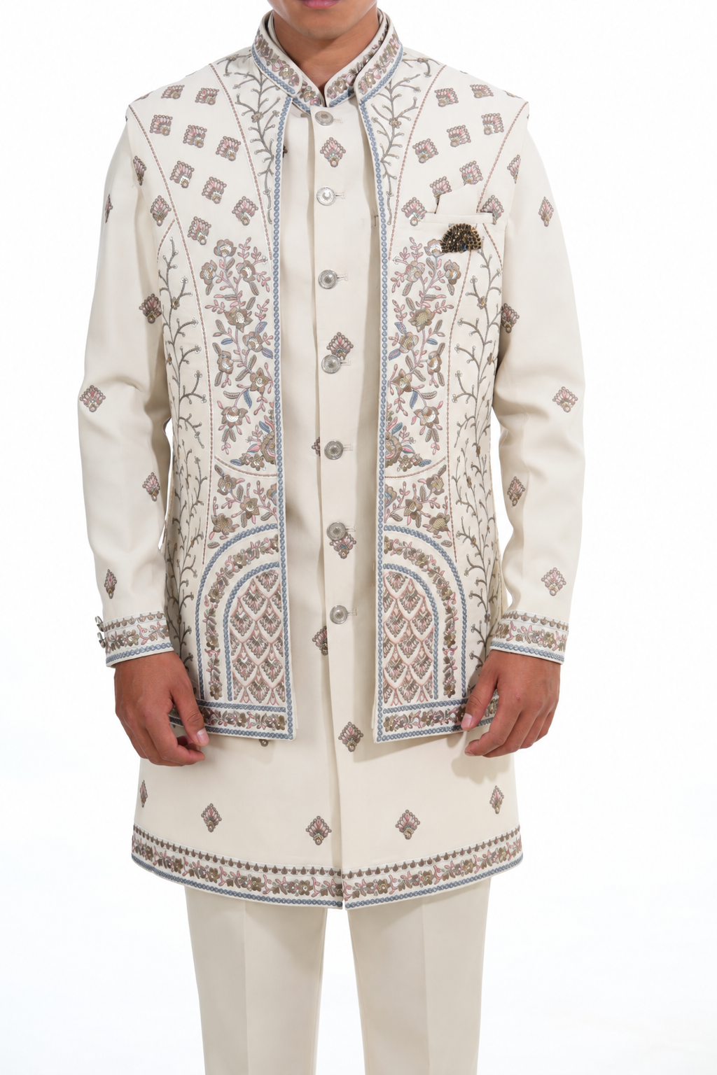 Cream Heritage Embroidered Indo Western Set
