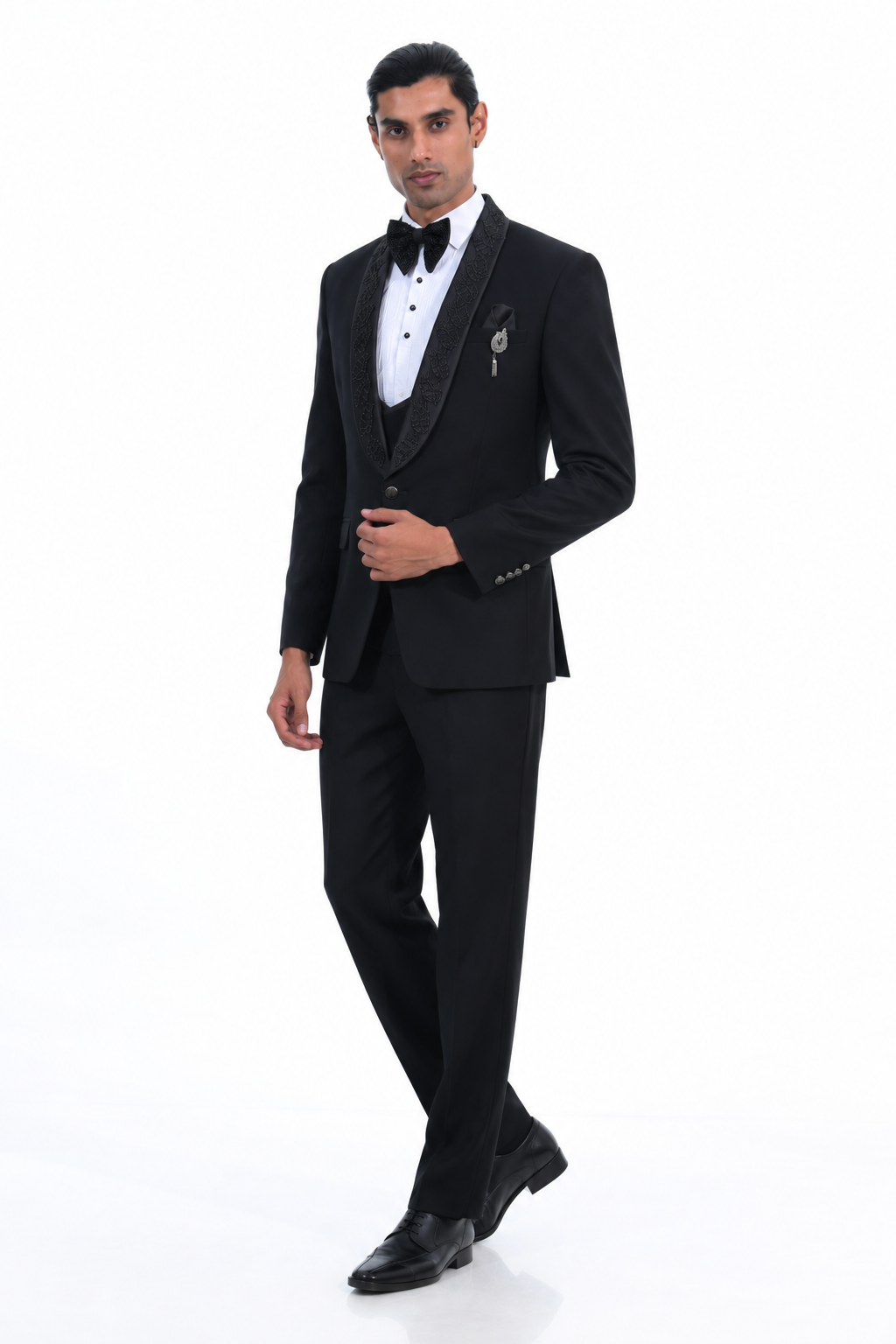 Black Embroidered Tuxedo Suit