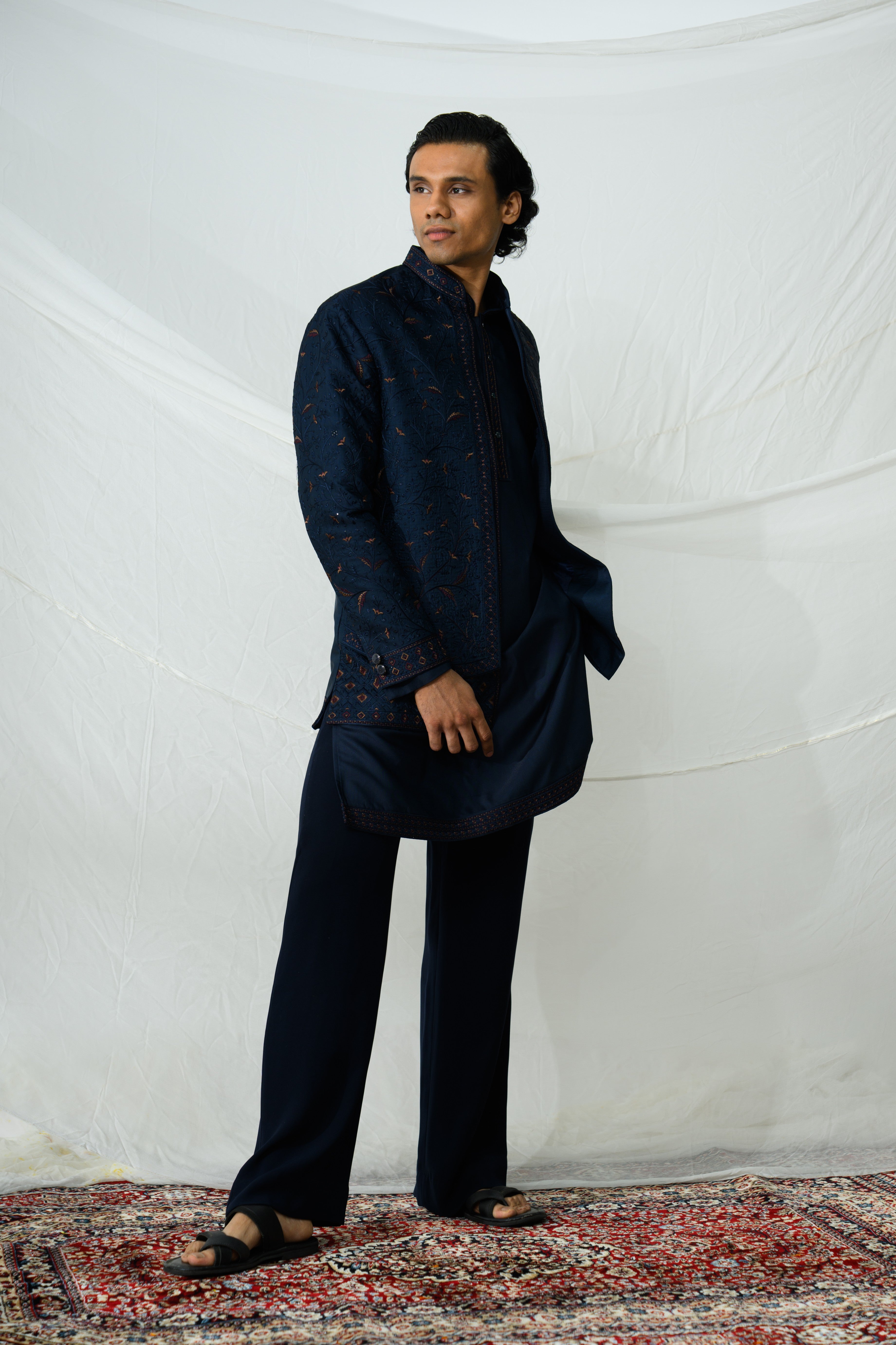 Midnight Embroidered Bandhgala Kurta Set