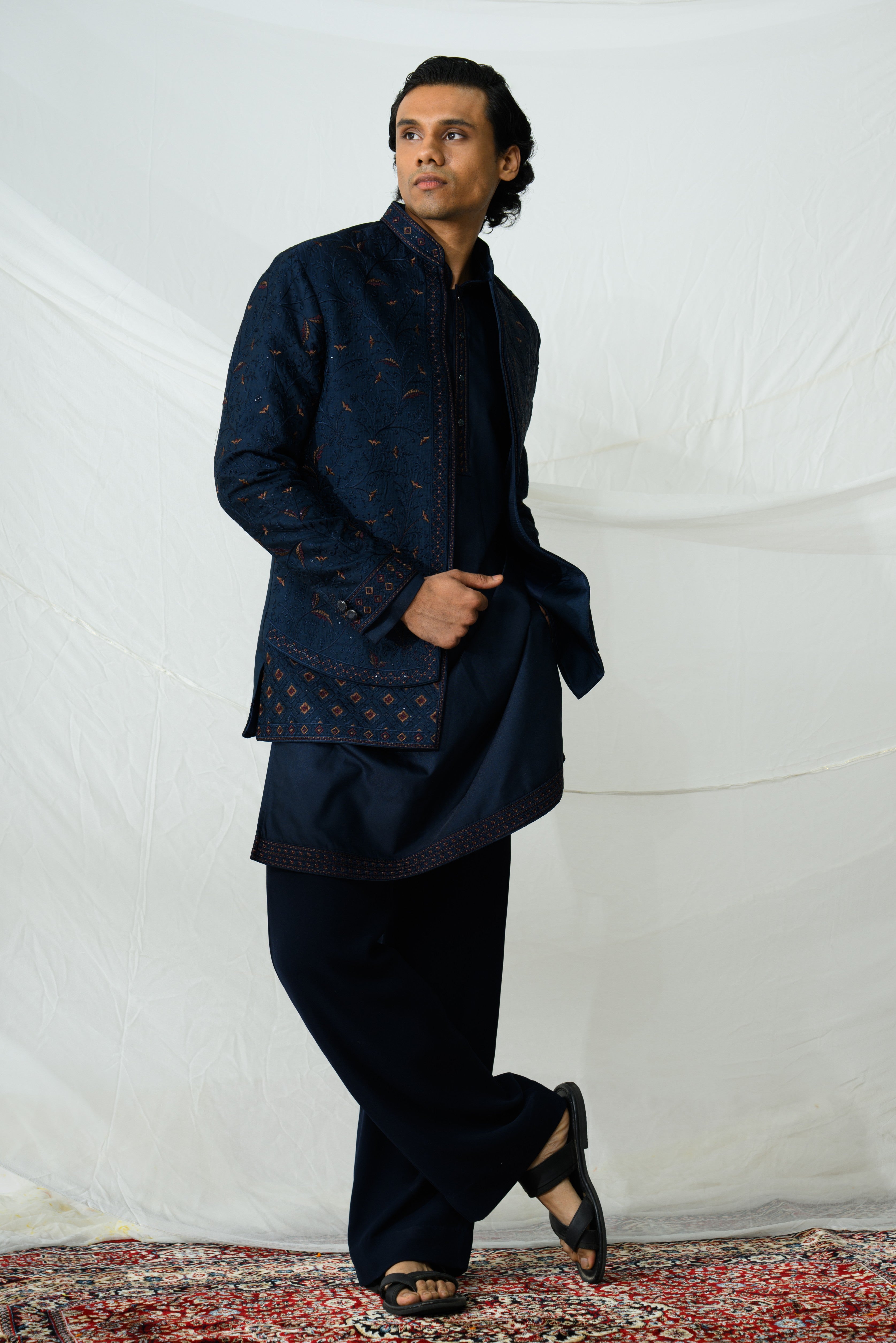 Midnight Embroidered Bandhgala Kurta Set