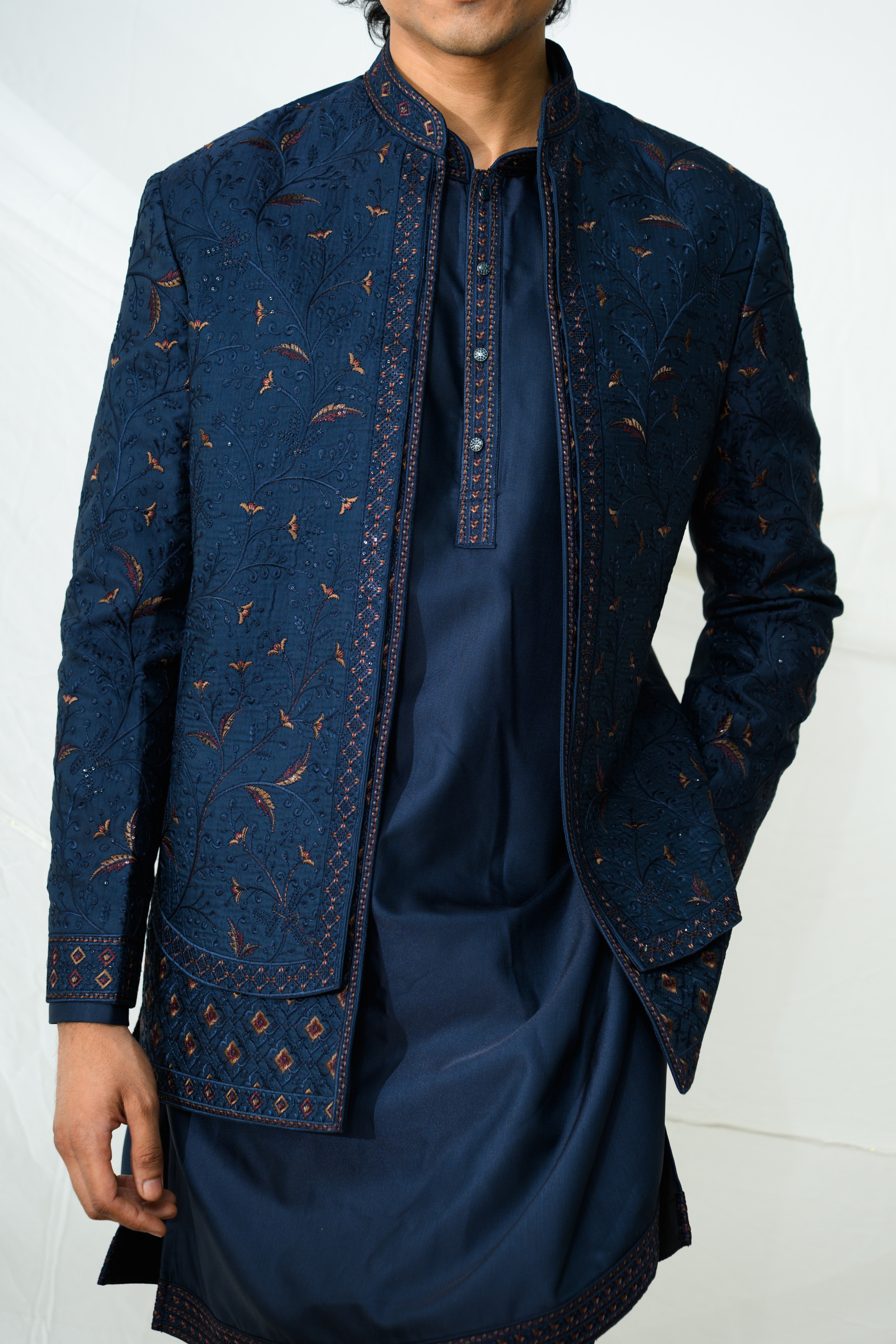 Midnight Embroidered Bandhgala Kurta Set