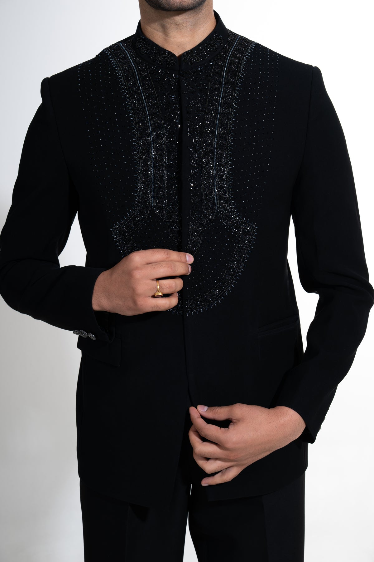 Midnight Black Tonal Embellished Bandhgala Suit