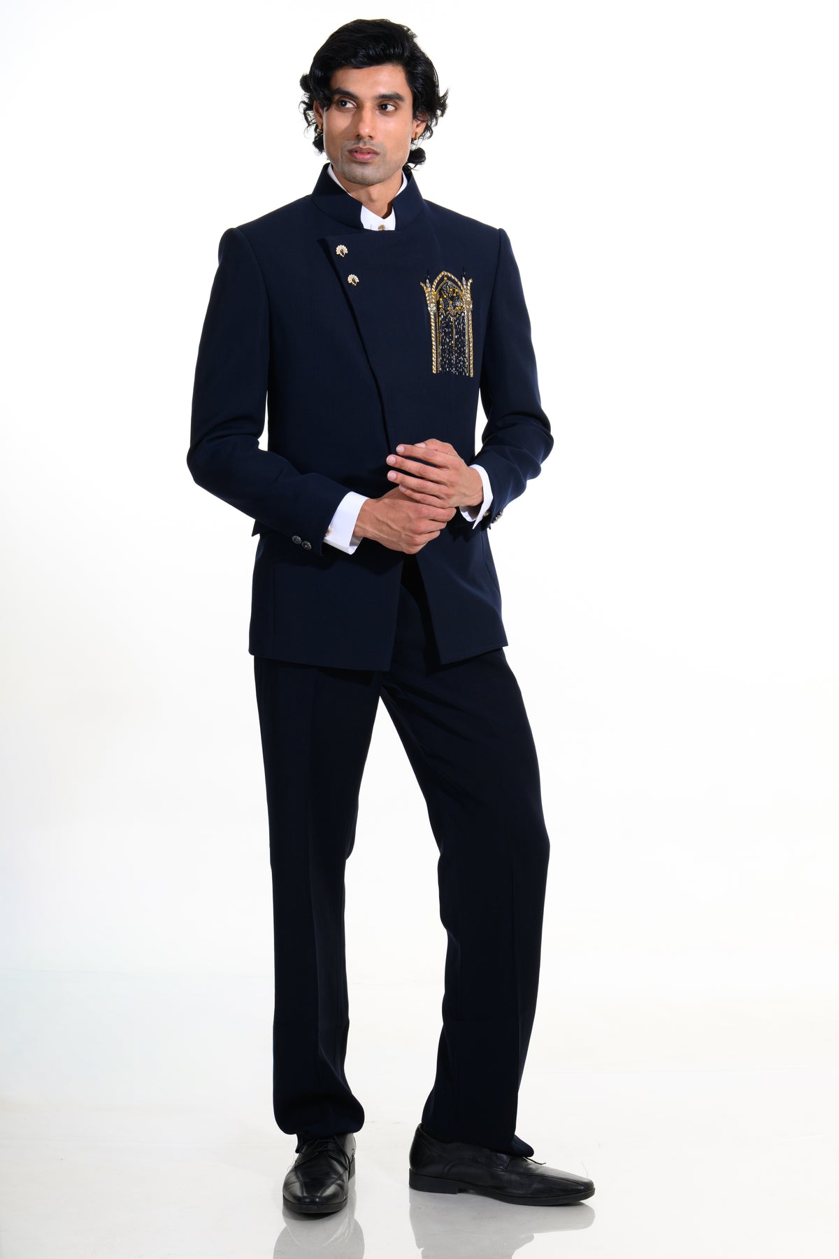 Midnight Blue Asymmetric Bandhgala Suit